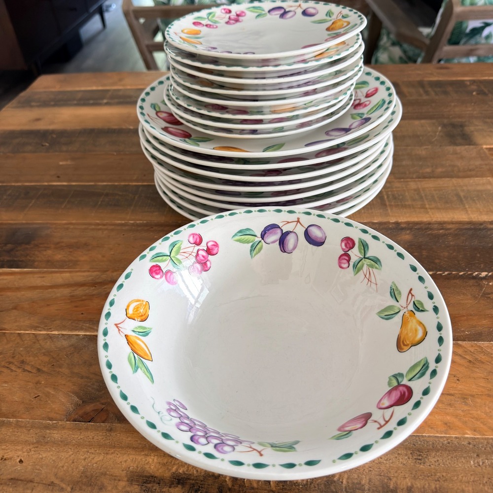 Farberware Orchard 3060 Fruit 17 Pc Dinnerware Set 8 Dinner 8 Salad Plates Bowl